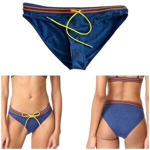 Rye NWT Minx Drawstring Bikini Bottom In Blue Marle Size L Hubba Hubba Navy Blue